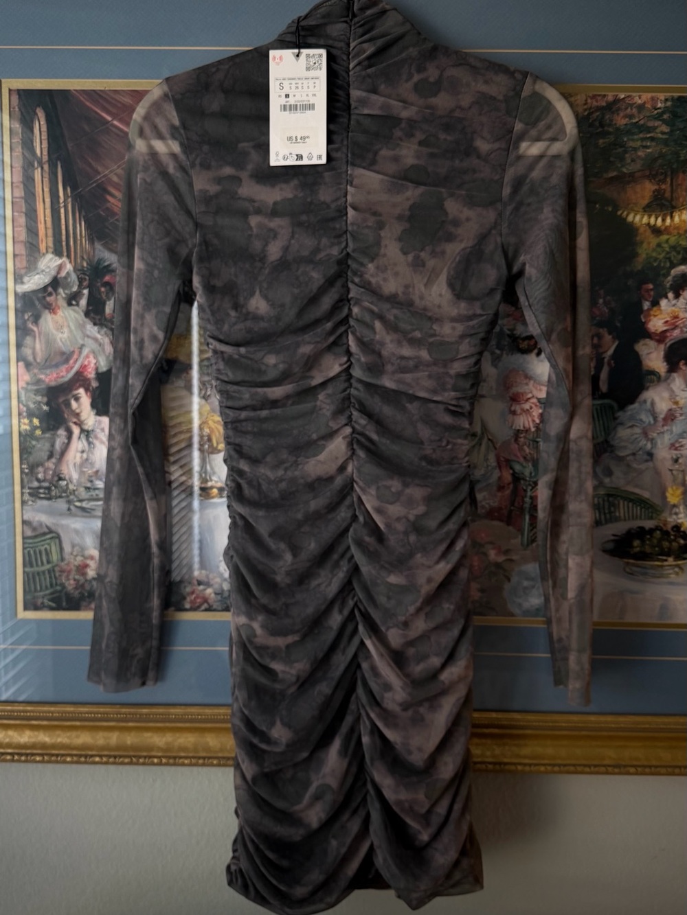 Zara Smoke-Patterned Ruched Mesh Mini Dress - Picture 7 of 8